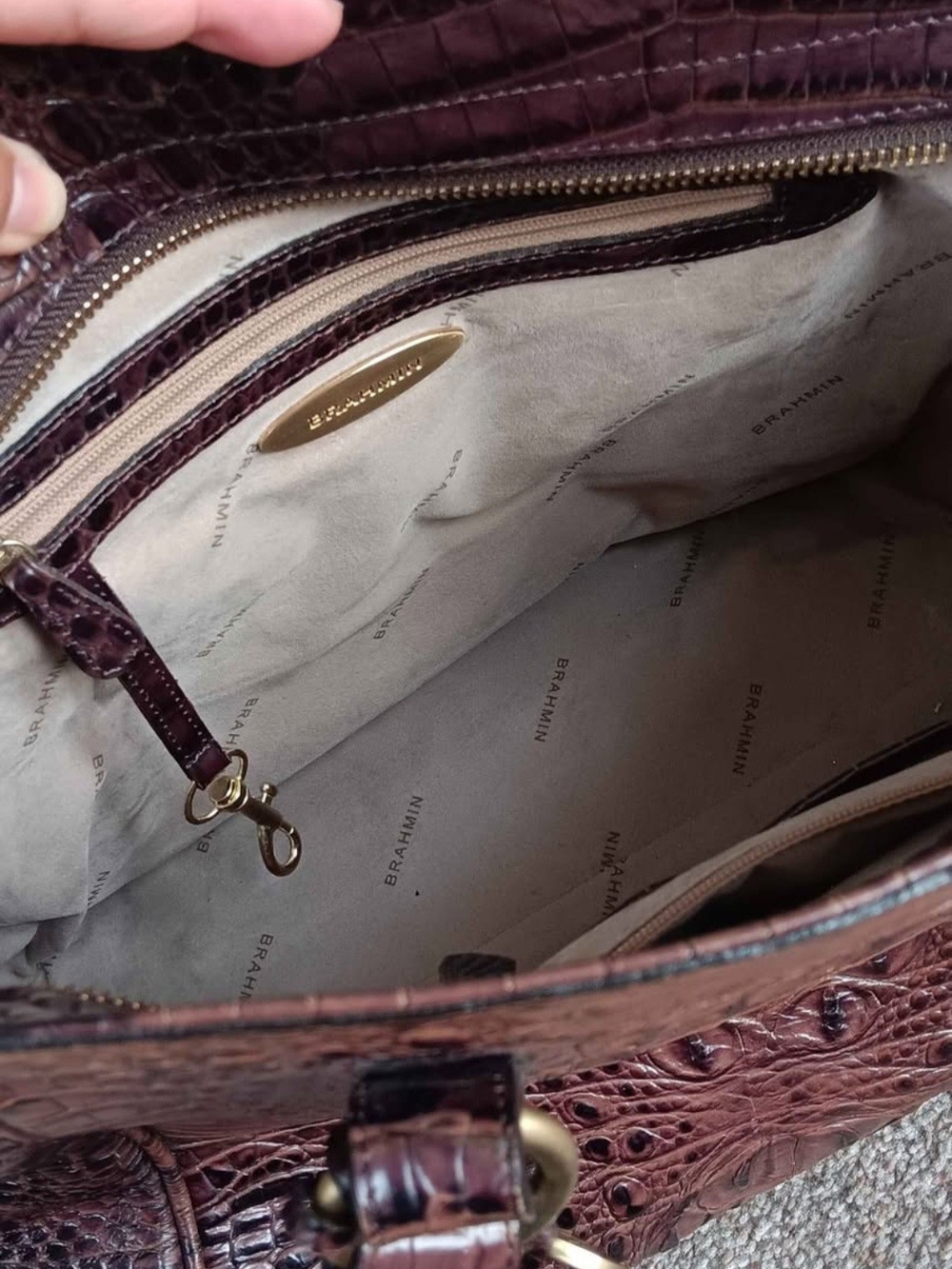 Brahmin Croc-Embossed Leather Tote in Dark Mahogany - Picture 6 of 10